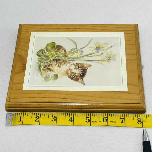 Vintage Tomcat Cat Wooden Frame Photo Picture Tabby Orange Striped Kitten Flower - Picture 8 of 12
